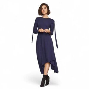 ❣️ BCBGMAXAZRIA Navy Blue High-Low Long Sleeve MIDI Dress Size 4